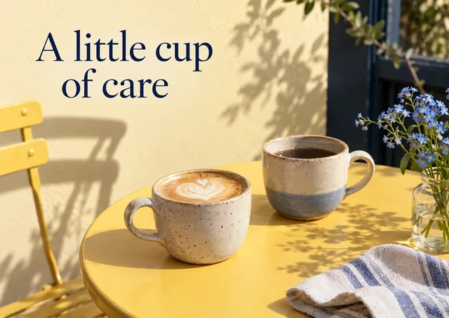 A warm card for a little hello or check-in: A Little Cup of Care.