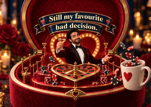 A funny anniversary card for a partner who is still the best bad decision. It suits couples who love a playful joke and a bit of romantic banter.