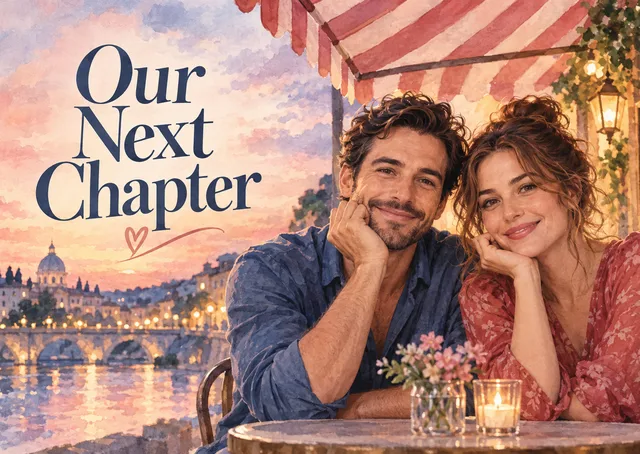 A celebratory anniversary card for a couple, partner or loved one, styled like a romantic movie poster. It feels warm, cinematic and personal, made for marking another year together.