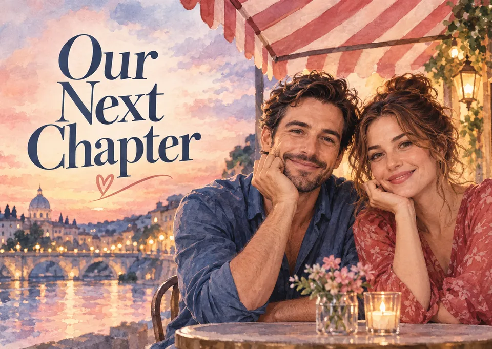A celebratory anniversary card for a couple, partner or loved one, styled like a romantic movie poster. It feels warm, cinematic and personal, made for marking another year together.