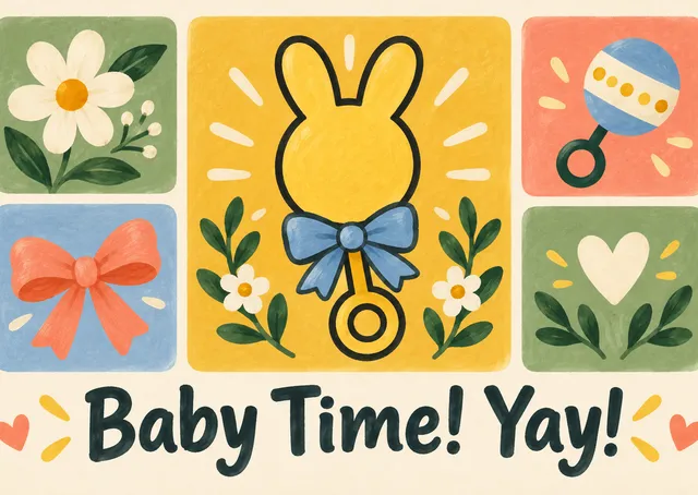 Una tarjeta de baby shower alegre para cualquiera. Divertida, juguetona y festiva, ideal para dar la bienvenida a un pequeño con energía luminosa.