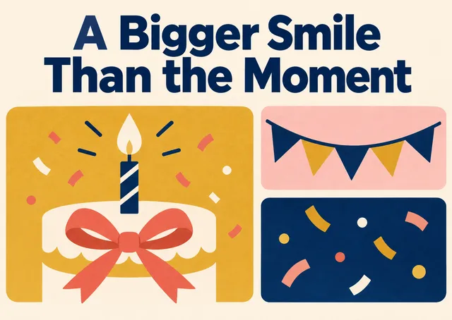 A warm invitation to celebrate a milestone, with a birthday cake, a pennant banner, and confetti to set the mood.
