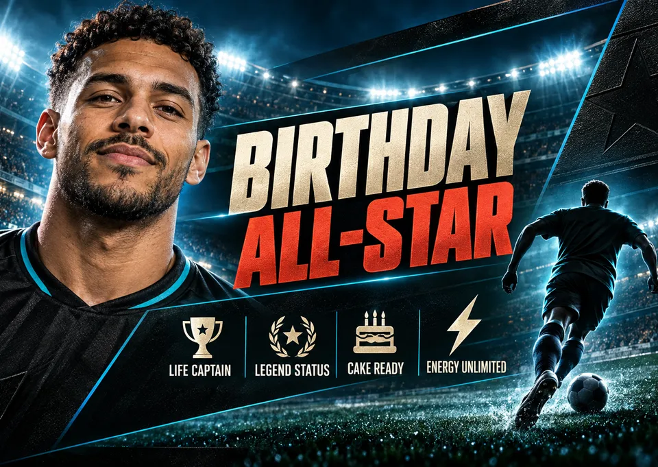 A bold birthday card for an adult friend or family member who loves sport or a big celebration. Its stadium-lit collectible look makes them the star of their own trading card.
