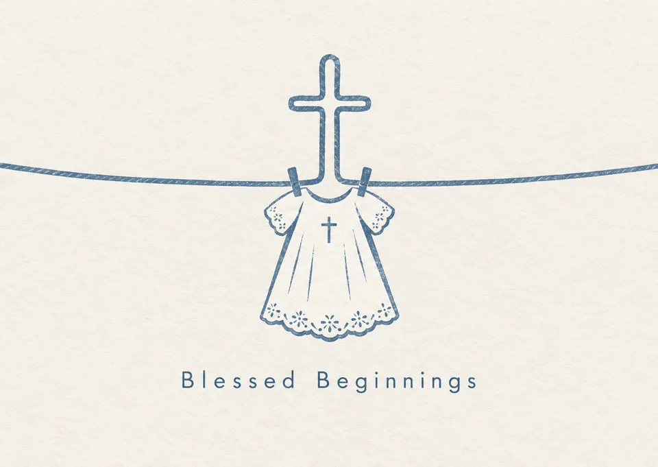 A warm and playful christening card for a partner, featuring a unique visual pun that turns a simple clothesline into a thoughtful blessing.