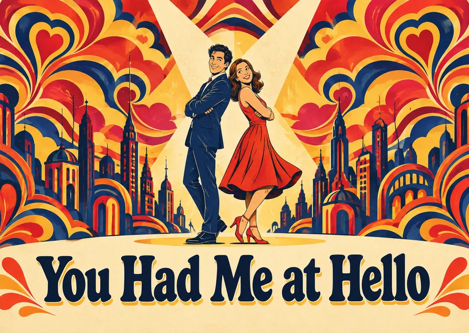 Una tarjeta de San Valentín grande y divertida, con estilo de cartel de película, ideal para tu pareja o para quien quieras y tenga un toque dramático.