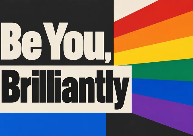 An affirming and bold pride card for anyone celebrating their true self. This design features a powerful message of self-expression in a striking, modern style.