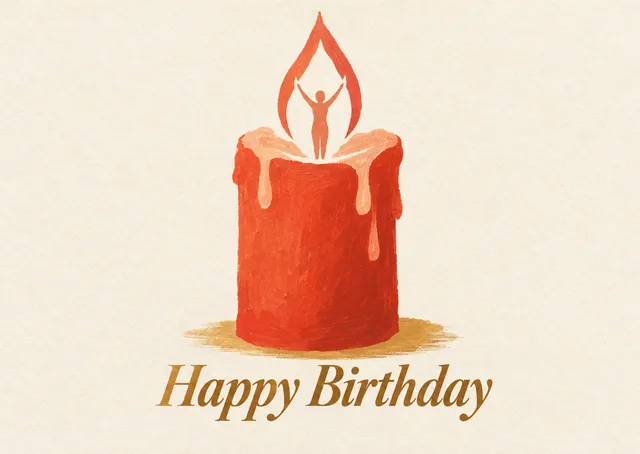 Una tarjeta de cumpleaños serena y sincera para un amigo o un familiar, con un diseño minimalista donde la persona que cumple años es la luz misma.