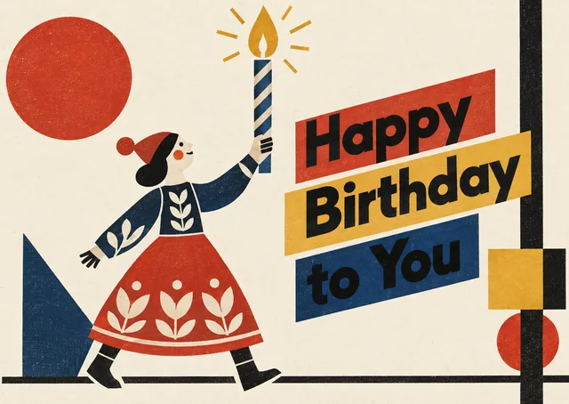 Una tarjeta de cumpleaños cálida y sincera para un amigo, una amiga o un familiar, con una persona que sostiene en alto una enorme llama de vela.
