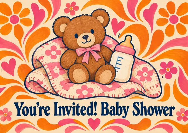 Una invitación dulce de baby shower para un colega de trabajo. Acogedora, tranquila y cálida, ideal para animar a todos con la celebración.