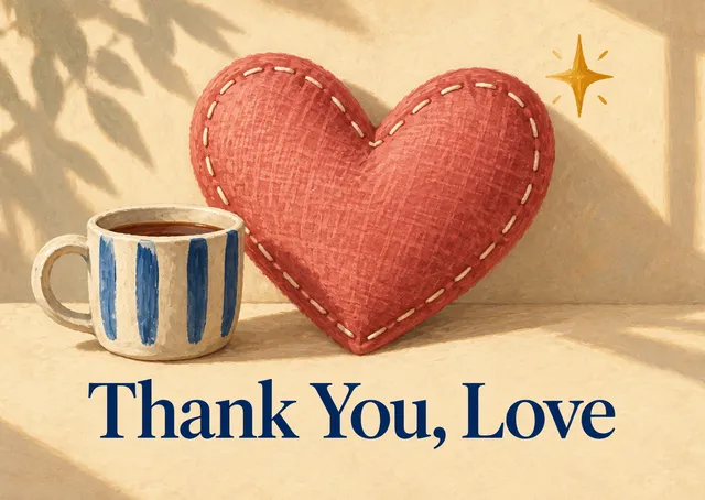 A sweet thank-you card for a partner when you want to feel warm and appreciated. Cozy, simple, and heartfelt.