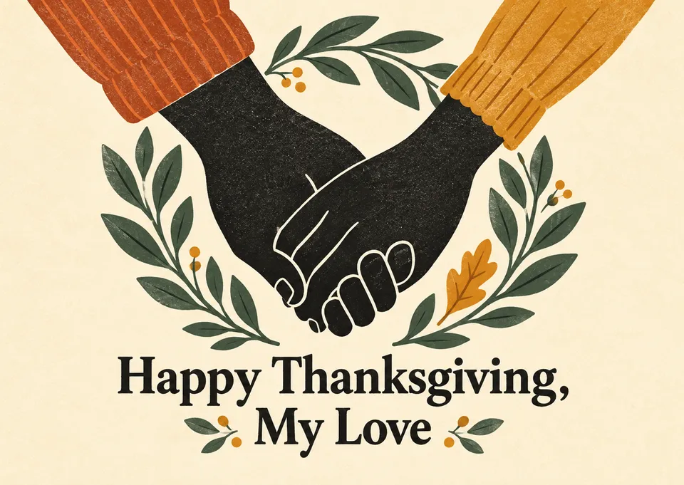 Ett sött thanksgivingkort till en partner, med varma, nära känslor. Perfekt för att säga ”Happy Thanksgiving” på ett mysigt, kärleksfullt sätt.