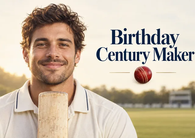A celebratory birthday card for a friend or family member who loves cricket, with a bold cricketer front and centre and a big birthday hello.