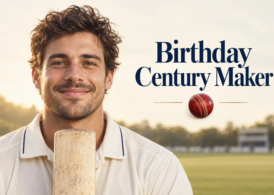 A celebratory birthday card for a friend or family member who loves cricket, with a bold cricketer front and centre and a big birthday hello.