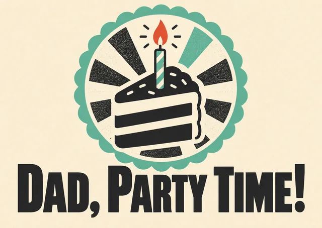 A light, funny kid birthday card for dad, with a playful party message and a cheerful cake-and-candle look. Perfect for celebrating together.