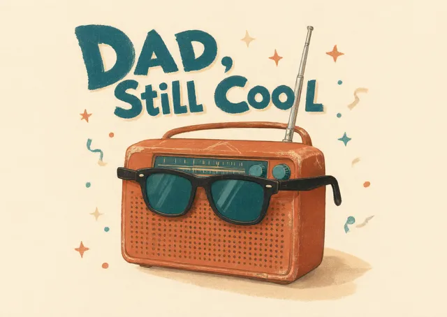 A funny, warm birthday card for Dad, with a retro radio in sunglasses that's still got it.