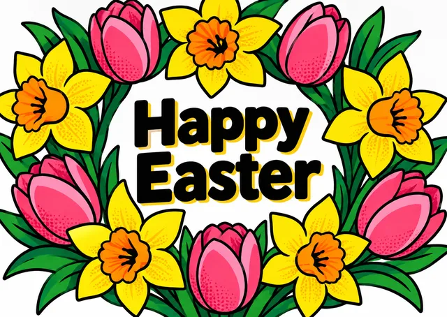 A cheerful Easter card with a bright floral theme for friends or family. Perfect for sending warm spring wishes to someone special.