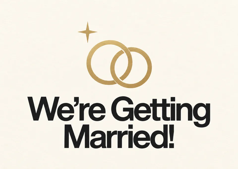 A classic engagement announcement for a child to send, with elegant rings and a bright, proud message. Perfect for sharing your happy news with family and friends.