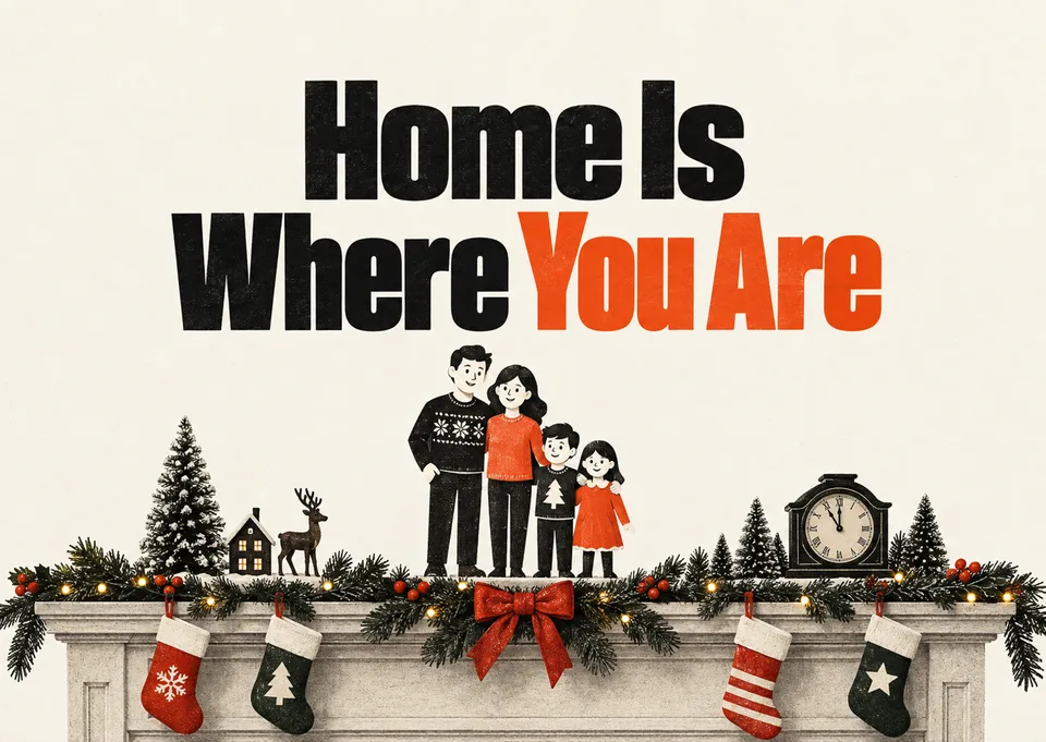 A warm and witty Christmas card for a family to send to friends and loved ones, featuring the family as the starring ornament on a miniature mantelpiece.