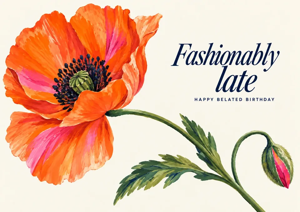 A celebratory card for their birthday: Fashionably Late.