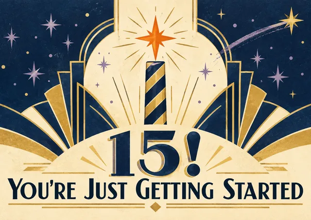 A confident, dramatic birthday card for a teenager turning fifteen, with a starry candle lighting the way to what's next.