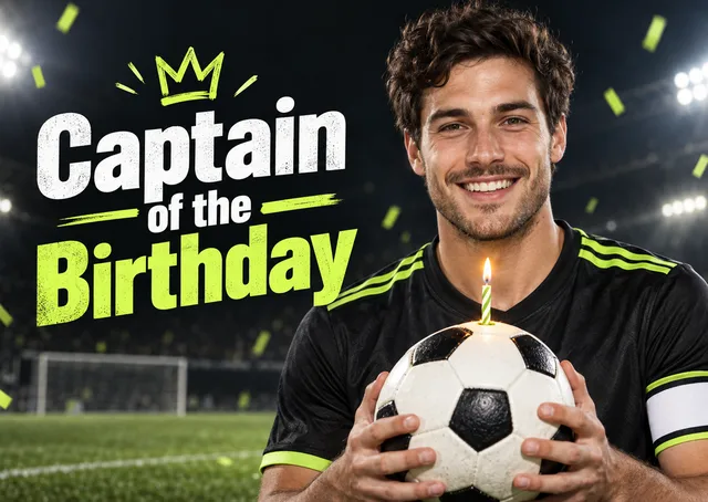 A celebratory birthday card for a friend or family member who deserves the captain's armband. Bold, personal and built for a proud, playful birthday message.