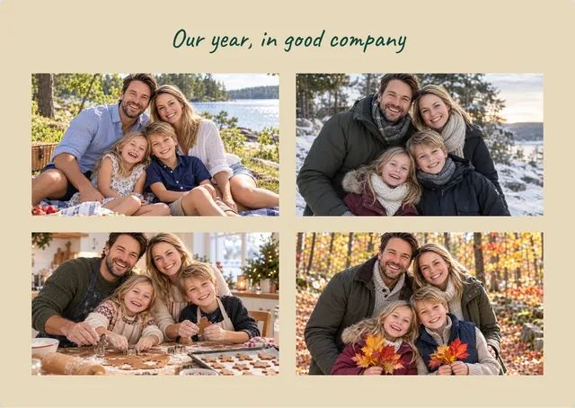 Teilt vier Lieblingsmomente des Jahres auf einer Weihnachtskarte für die Familie.