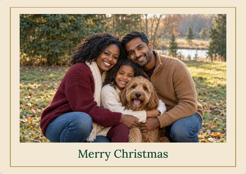 A restrained gold border gives your Christmas photo a warm, keepsake feel.