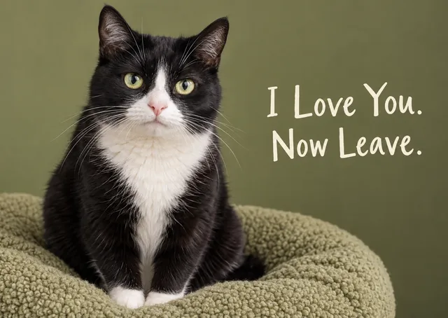 A funny cat card for any day, from a tuxedo cat who loves you from a safe distance. Made for cat people who get it.
