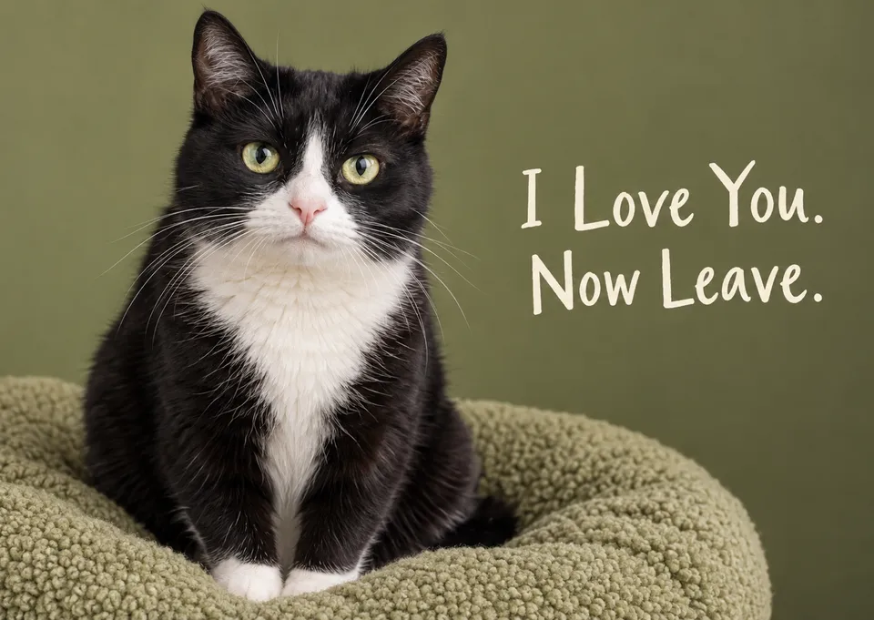A funny cat card for any day, from a tuxedo cat who loves you from a safe distance. Made for cat people who get it.