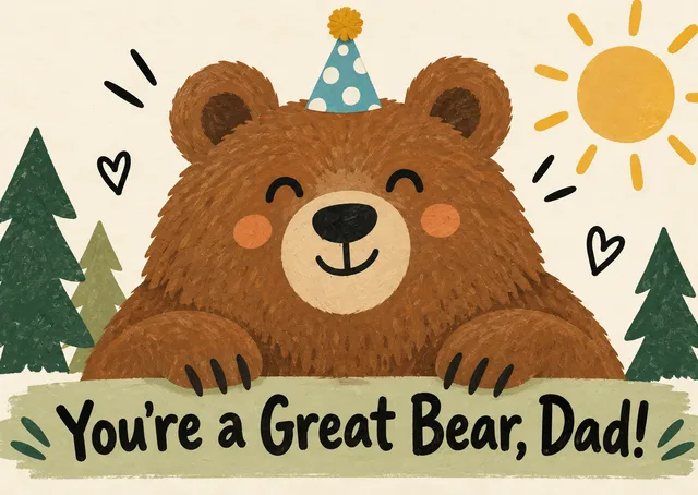 A sweet, silly Father’s Day card for your dad, featuring a friendly bear and a big, cheerful message. Perfect for making him smile.