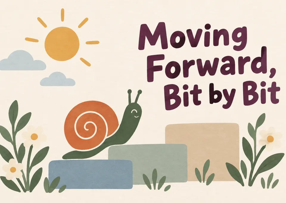 An encouraging card for someone in a slow recovery, with a little snail climbing step by step and no pressure to rush.