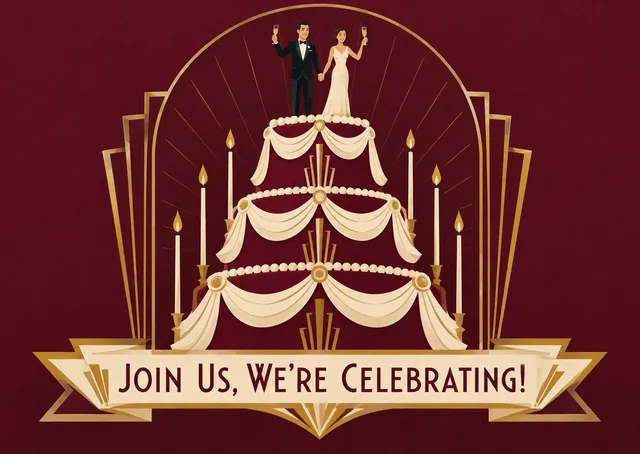 An elegant anniversary invitation for a partner to send to friends and family. Classic and sophisticated with a bold, confident image.