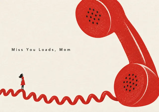 A warm, playful card for Mom to say you miss her. It uses a funny, exaggerated scale to show the distance between you.