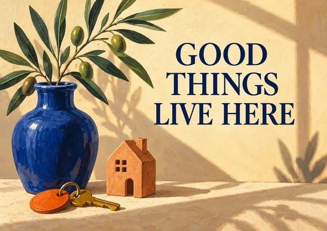 A warm card for a new home: Good Things Live Here.