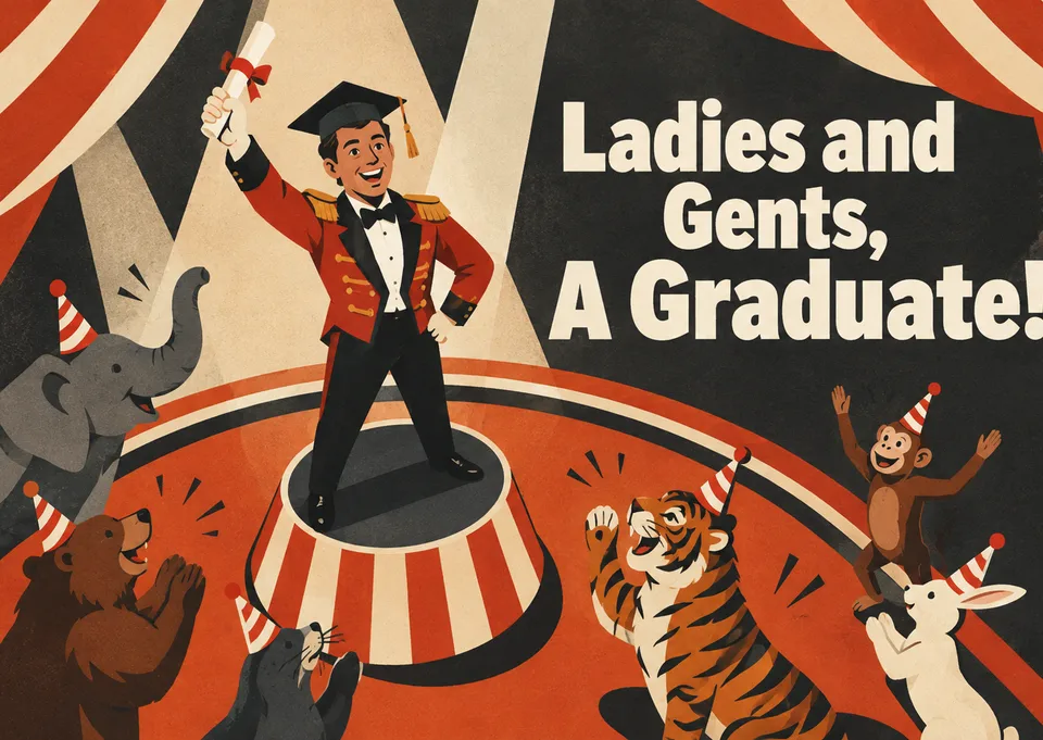 A cheeky graduation card for anyone finishing a big chapter. Perfect for celebrating their achievement with a playful, teasing tone.