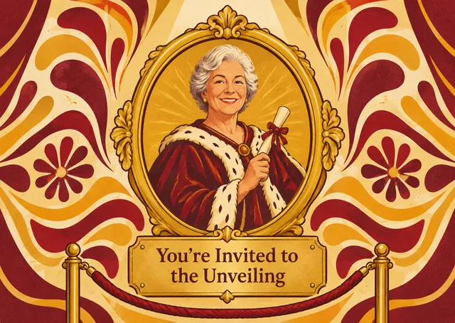 An elegant retirement party invitation for a grandparent, celebrating their send-off with a bold, confident image.