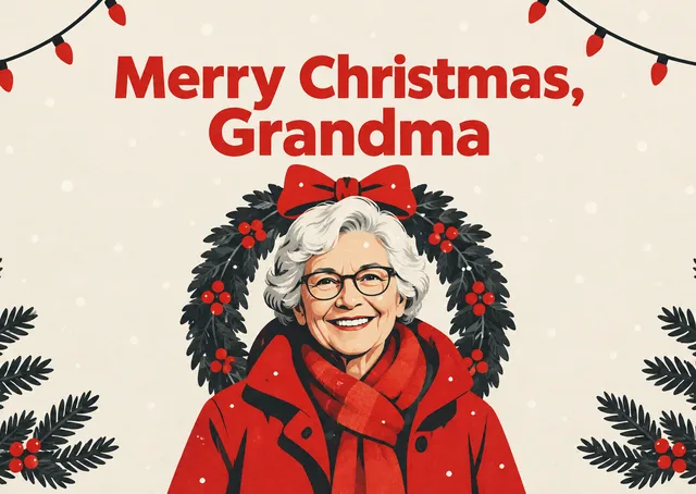 A warm Christmas card for grandma, designed like a festive magazine cover with her as the star of the season.