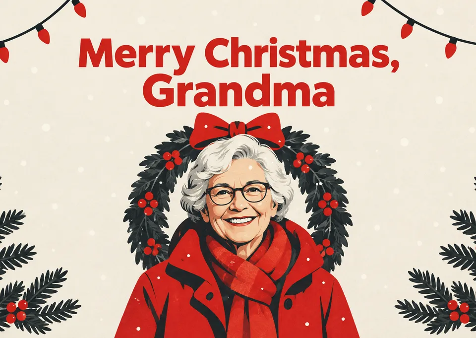 A warm Christmas card for grandma, designed like a festive magazine cover with her as the star of the season.