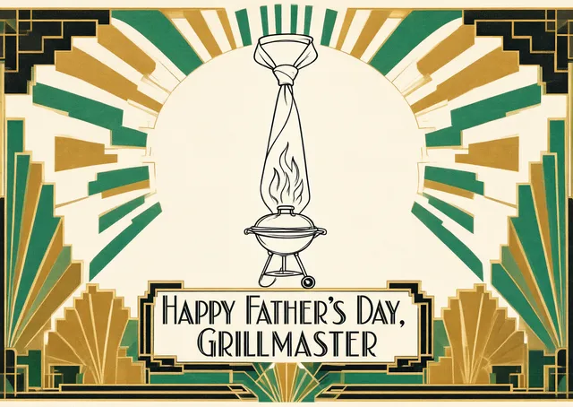 A witty Father's Day card for the dad who loves to grill. Features a clever single-line drawing that transforms a necktie into a barbecue.