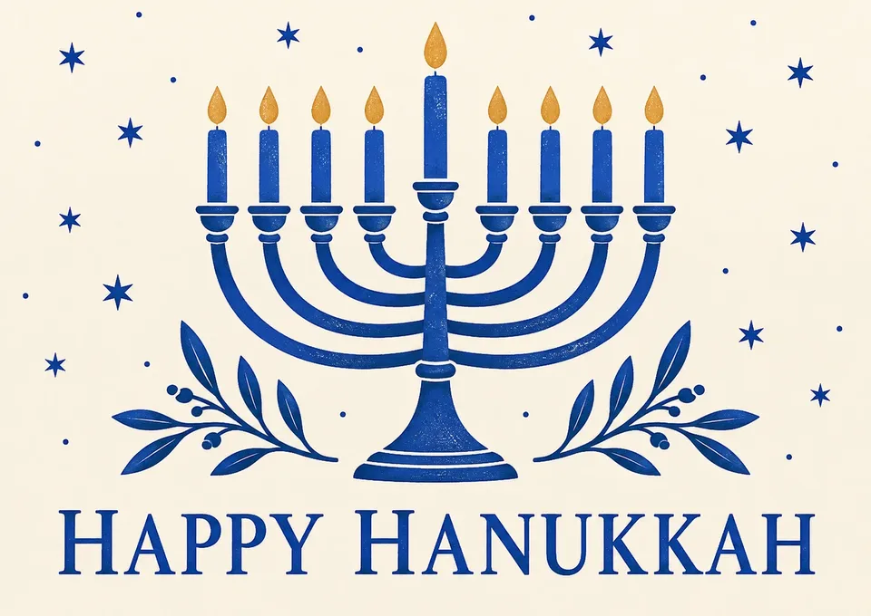 Una tarjeta atenta para una celebración de temporada: “Happy Hanukkah”.
