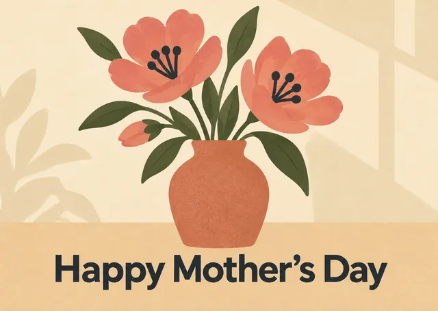 A warm Mother's Day card for anyone, with a gentle bouquet of flowers in a terracotta vase and a simple, heartfelt thank you.