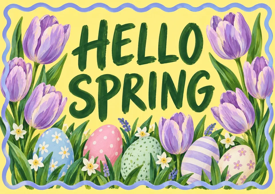 A thoughtful card for a seasonal celebration: Hello Spring.