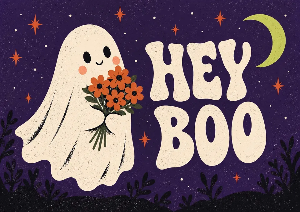 Ett lekfullt kort för en högtid på året: Hey Boo.