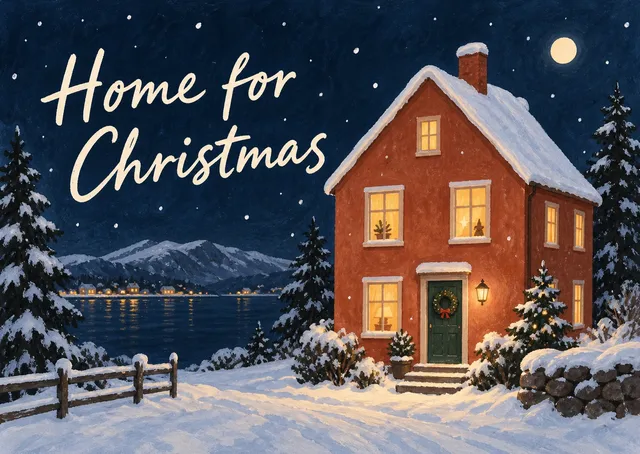 A warm card for the Christmas season: Home for Christmas.