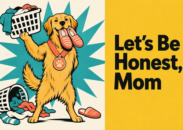 A funny Mother's Day card that teases mom with her pet playing the real household hero, medal and all.
