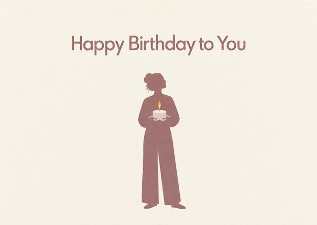 Una tarjeta de cumpleaños serena y sincera para un amigo o un familiar, con una sola vela sostenida por una figura en un estilo bellamente sobrio de inspiración escandinava.