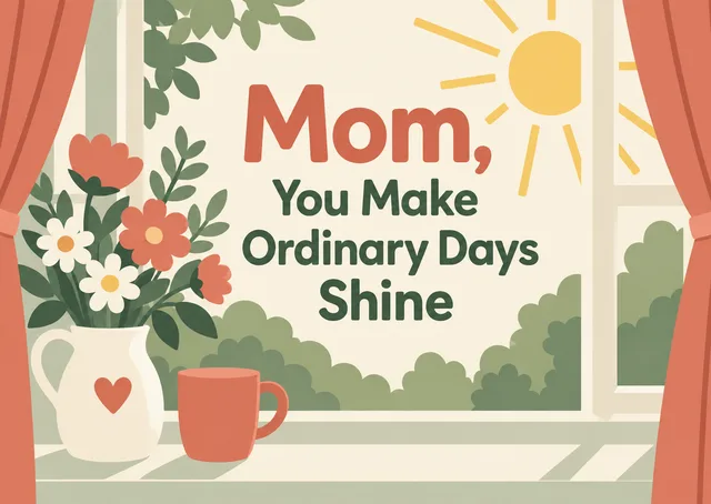 A warm and hopeful Mother's Day card for your mom. This design celebrates her ability to brighten the everyday with a gentle, thoughtful aesthetic.