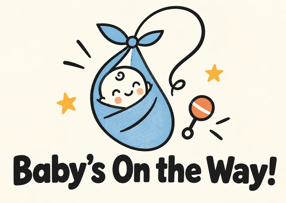 Eine leichte, lustige Babypartykarte für eine Schwester oder einen Bruder. Für eine verspielte, glückliche Nachricht zur Begrüßung eines neuen Babys.