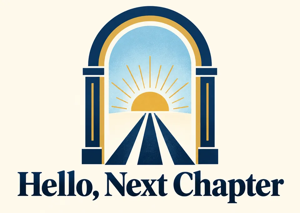 A welcoming congratulations card for someone starting a new chapter, with a road leading straight into the sunrise.