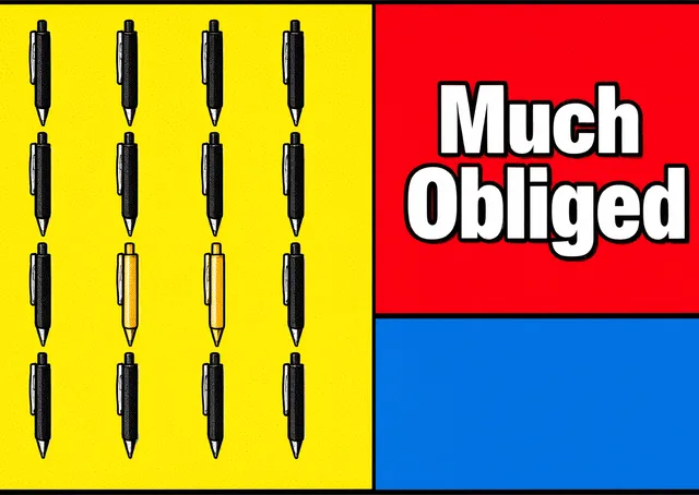 A dry, witty thank-you card for a coworker. It features a clever graphic of pens to show appreciation with a touch of humour.